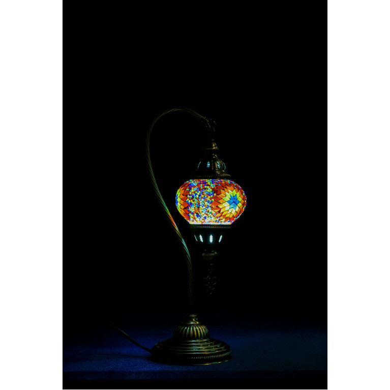 Table lamp "Swan", red/yellow/blue mosaic, diameter 15 cm